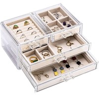 New Acrylic Jewelry Box with 4 Drawers, Clear