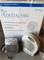 16" Pedestal Fan In Box & 2 Small Heaters