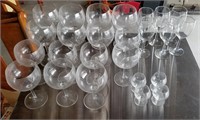 Large Lot Of Clear Wine Glasses