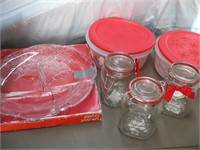Holiday Glass Platter & 3 Canisters, Cookie Bowls
