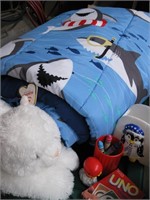 Twin Size Shark Comforter, Plush Kitty, UNO Game+