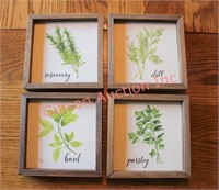 4 Framed Herb  Prints-8" Square