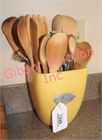 Yellow Bloom Utensil Holder & Contents