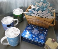 Huge Holiday Mugs,Snowflake Decor, Oreo Tin +