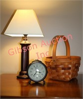 Table Lamp, Pottery Barn Clock, Woven Basket