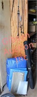 2 Blue Tarps & Lot of Bungee Cords, Fishing Pole