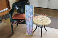 Small Patio Table Brushed Metal & Gather Sign