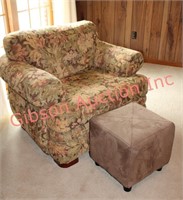 Oversized Floral Armchair & Suede Ottoman