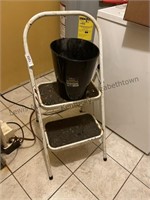 Utility step stool and wastebasket.