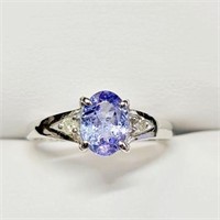 10K WHITE GOLD TANZANITE(1.1CT) DIAMONDS (0.03CT,