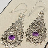 SILVER AMETHYST(1.2CT)  EARRINGS (~SIZE 0)