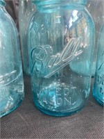 1800's blue ball mason jars, 11 pc