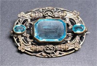 Antique Goldtone Brooch with Blue Stones