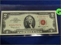 1963 series two dollar red seal note, choice