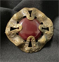 Vintage Gold-Tone Brooch with Red Stone