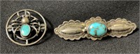 Two Pieces Vintage Sterling and Turquoise Pins