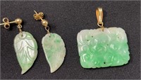 Carved Jade Pendant and Earrings