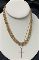 Gold-Filled Box Chain Necklace, Cross & Chain