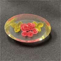 Reverse Carved Rose Pin in Lucite Case