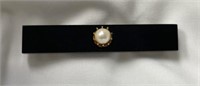 Onyx Bar Pin with Gold-Tone Mounted Cultured Pearl