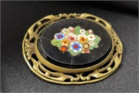 Antique Hand-Painted Mini-Mosaic Pin