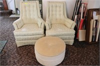 Pair of Parlor Chairs and Ottoman