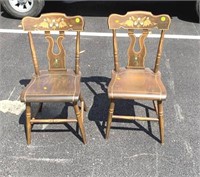 Pair Plank Seat Chairs made by LB Ebersol & Sons