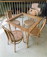 Bamboo Table & 4 Chairs; some ratan loose