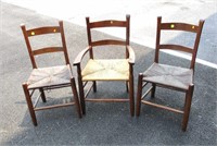 3 Antique Rush Seat Chairs
