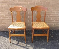 Pr Tiger Maple Cane/ Seated Chairs