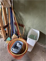 Brooms, laundry basket etc