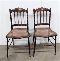 Pr Cane Seated Chairs, 1 seat has damage