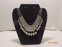 Bold Silver Beaded Multi-Stranded Necklace