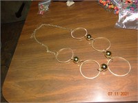 Long Silver Chain with Circles and Beads