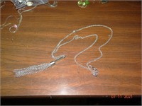 Silver Chain Necklace Long with Dangling Chain Pen