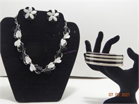 Beaded White/Black Earrings, Necklace, Bracelet
