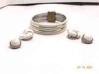 Silver and White 2 pair Earrings & Bangle Bracelet