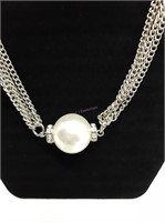 Silver Multi-strand Chain with Pearl Pendant