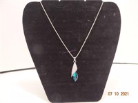 Silver chain with Green Stone and Rhinestone Pend