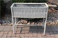 White Wicker with Metal Insert Plant Stand