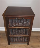 Three Wicker Drawer Storage Cabinet