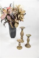 Pillar Candle Holders & Faux Floral Bouquet