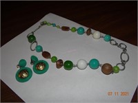 Beaded Necklace and Pair of Earrings