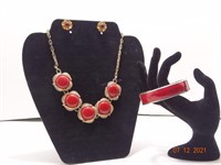 Red Necklace, Earrings and Bracelet