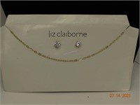 Liz Claiborne Rhinestone & Gold Earrings & neckl