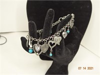 Silver and Tourquise Beaded Heart Bracelet