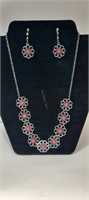 Pink Flower Necklace and Earrings
