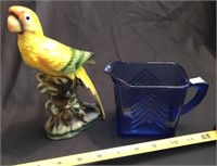 Colbalt Creamer And Porcelain Bird