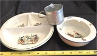 Mickey Mouse Child’s Dish, Bowl And Tin Cup