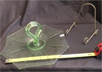 Green Depression Glass Tray And Holder